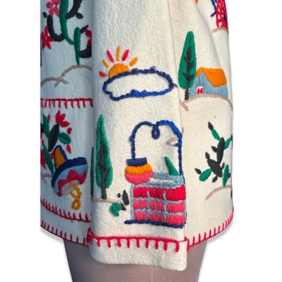 Vintage Hand Embroidered Folk Art Wool Tourist Jacket Mexican Scene Colorful - Picture 6 of 16